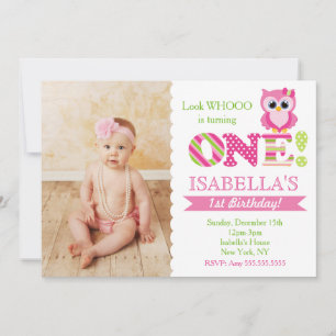 Owl First Birthday Party Invitations