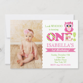 Owl First Birthday Party Invitations