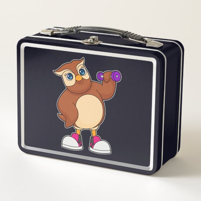 Owl Fitness Dumbbell Metal Lunch Box (Front)