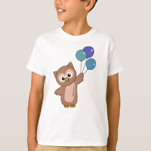 Owl Flies With Balloons Sweet Animals For Children T-Shirt