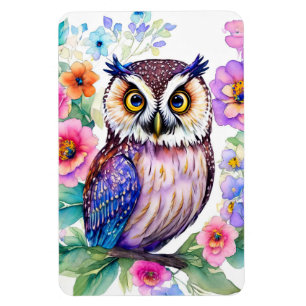 Owl Floral Artistic Watercolor Magnet