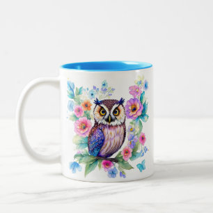 Owl Floral Artistic Watercolor Two-Tone Coffee Mug