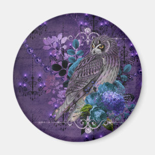 Owl floral vintage chandeliers jewels purple grey magnet
