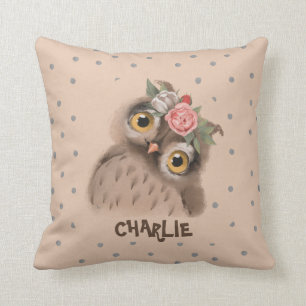 Owl Floral Wreath Throw Pillow