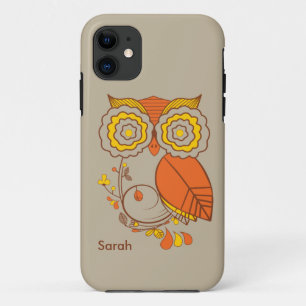 Owl & Flower design, orange brwon yellow. iPhone 5 11 Case