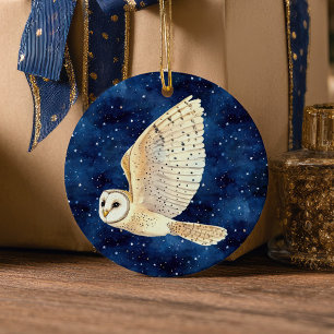 Owl Flying Across Starry Night First Xmas Photo Ceramic Ornament
