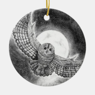 Owl Flying on a Moonlit Night Ceramic Ornament