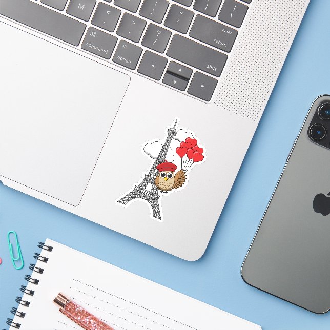 Owl Flying with Heart Balloons in Paris (Laptop w/ iPhone)
