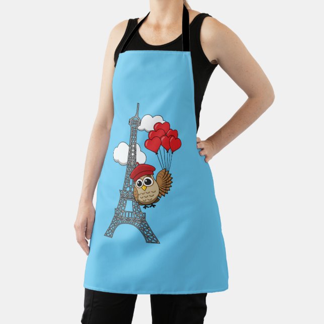 Owl Flying with Heart Balloons in Paris Apron (Insitu)