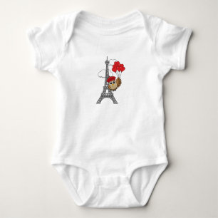  Owl Flying with Heart Balloons in Paris Baby Bodysuit