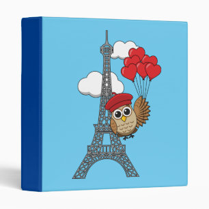 Owl Flying with Heart Balloons in Paris Binder