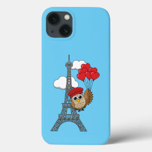 Owl Flying with Heart Balloons in Paris iPhone 13 Case