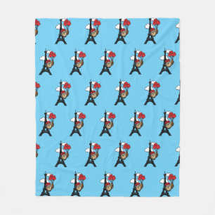 Owl Flying with Heart Balloons in Paris Fleece Blanket