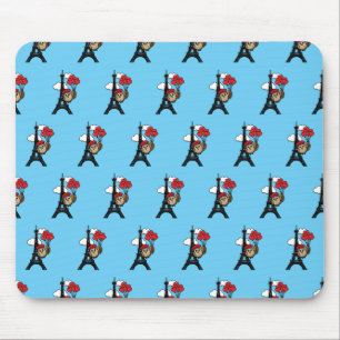 Owl Flying with Heart Balloons in Paris Mouse Pad