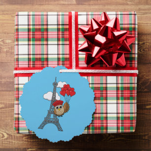 Owl Flying with Heart Balloons in Paris Ornament Card