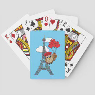 Owl Flying with Heart Balloons in Paris Playing Cards
