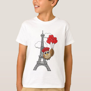 Owl Flying with Heart Balloons in Paris T-Shirt