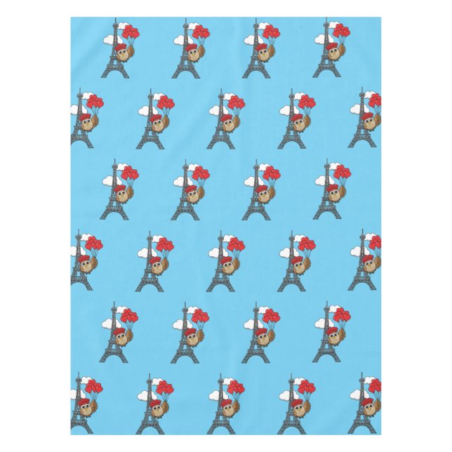 Owl Flying with Heart Balloons in Paris Tablecloth (Front)
