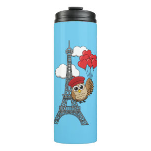 Owl Flying with Heart Balloons in Paris Thermal Tumbler