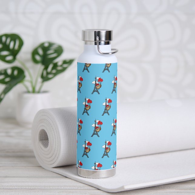 Owl Flying with Heart Balloons in Paris Water Bottle (Yoga)