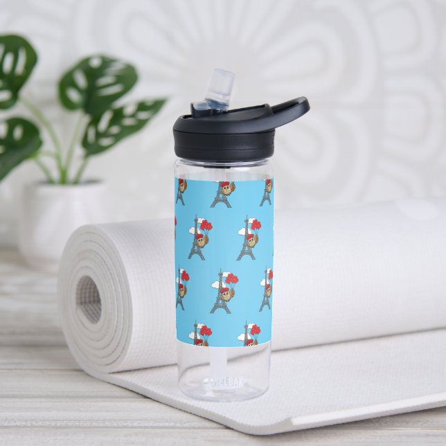 Owl Flying with Heart Balloons in Paris Water Bottle (Yoga)