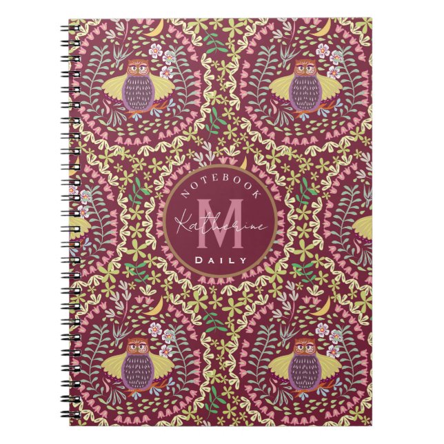 Owl Folk Wine Red Notebook (Front)