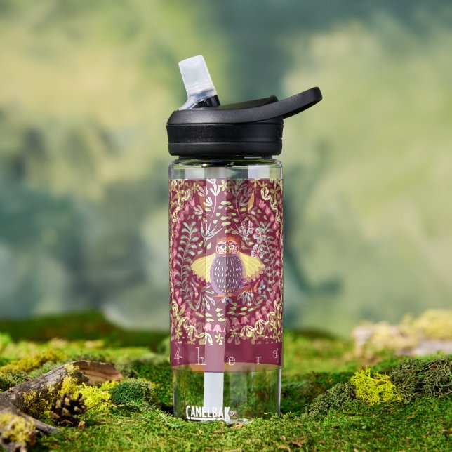 Owl Folk Wine Red Water Bottle (Outdoor)