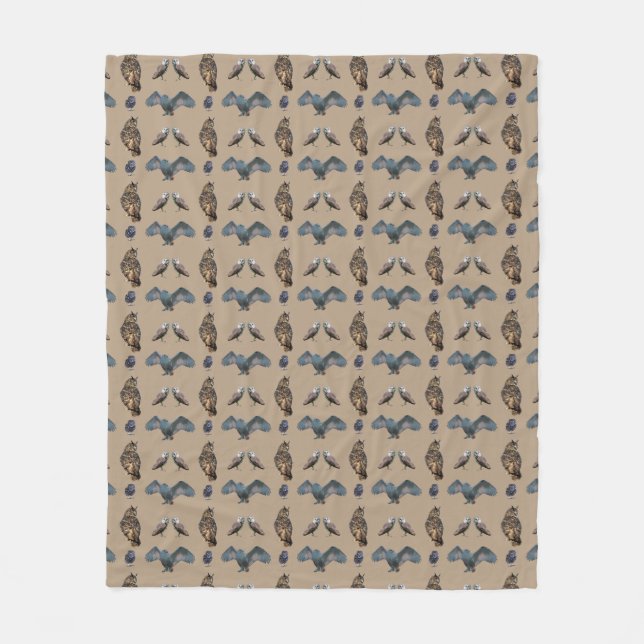 Owl Frenzy Fleece Blanket (Beige) (Front)