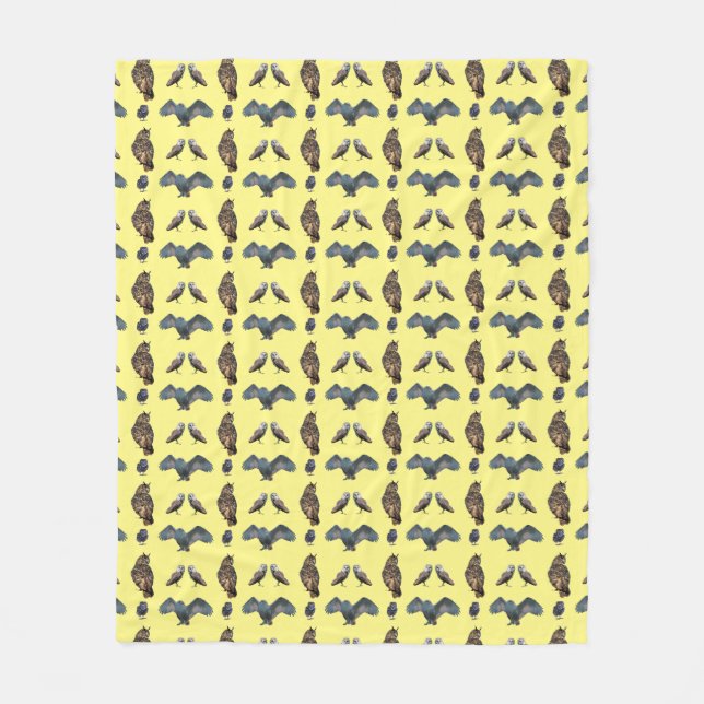 Owl Frenzy Fleece Blanket (Yellow) (Front)