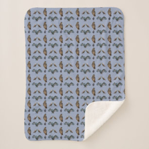 Owl Frenzy Sherpa Blanket (Blue)