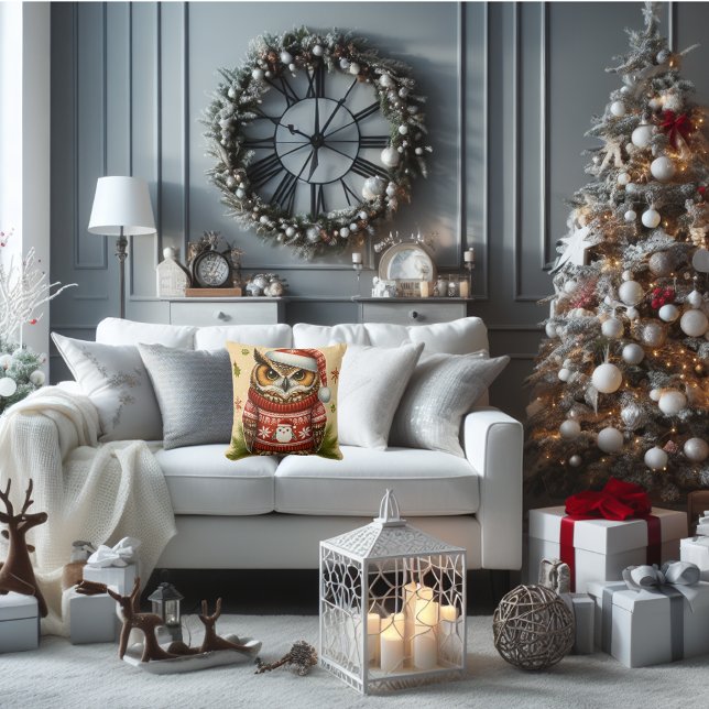 Owl fun Christmas Throw Pillow (Christmas throw pillow fun.)