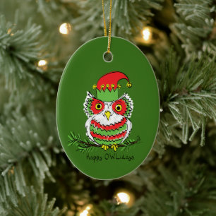 Owl Funny Christmas Cute Holiday Ceramic Ornament