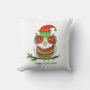 Owl Funny Christmas Cute Holiday Throw Pillow