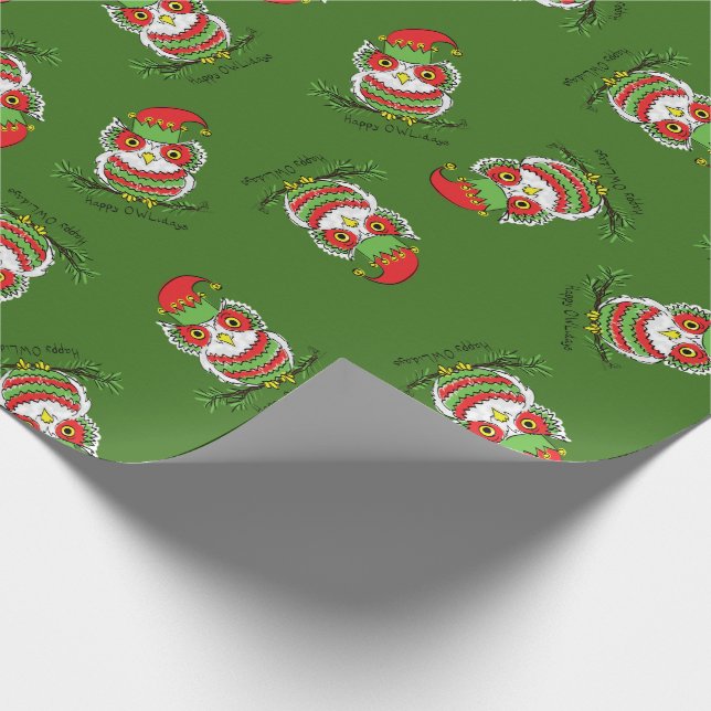 Owl Funny Christmas Cute Holiday Wrapping Paper (Corner)