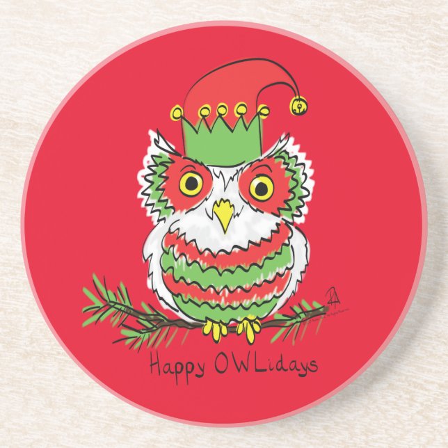 Owl Funny Christmas Cute Kids Coaster (Front)