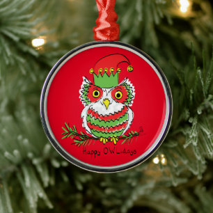 Owl Funny Christmas Cute Kids Metal Ornament