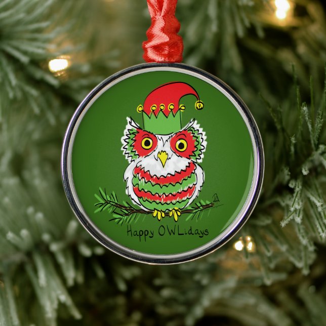 Owl Funny Christmas Cute Kids Metal Ornament (Tree)