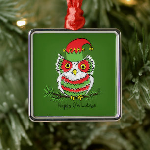 Owl Funny Christmas Cute Kids Metal Ornament