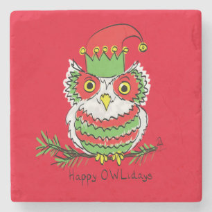 Owl Funny Christmas Cute Kids Stone Coaster