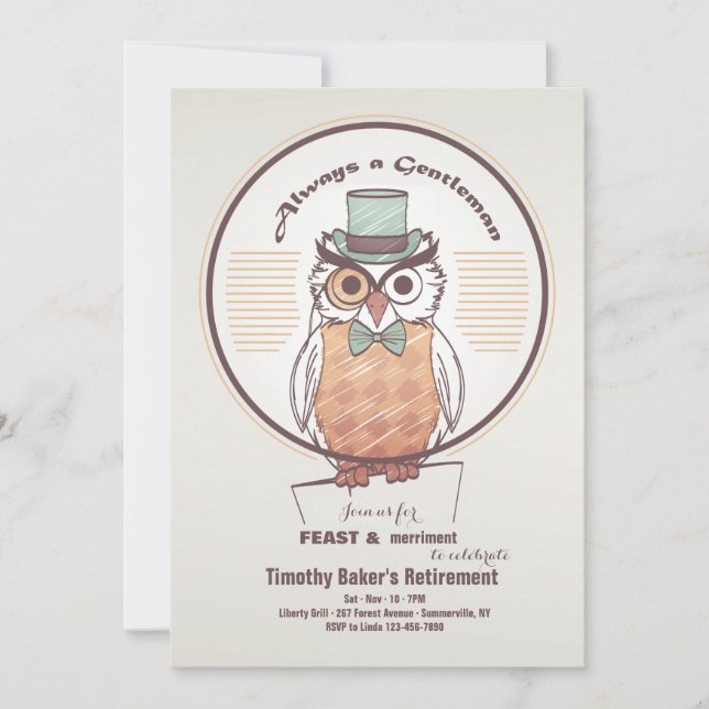 Owl Gentleman Invitation (Front)