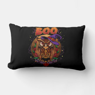 Owl Gift | Boo Owl Wearing Witch Hat For Halloween Lumbar Pillow