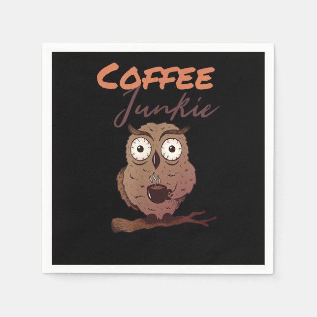 Owl Gift | Coffee Junkie Owl Gift For Owl Lover Napkin (Front)