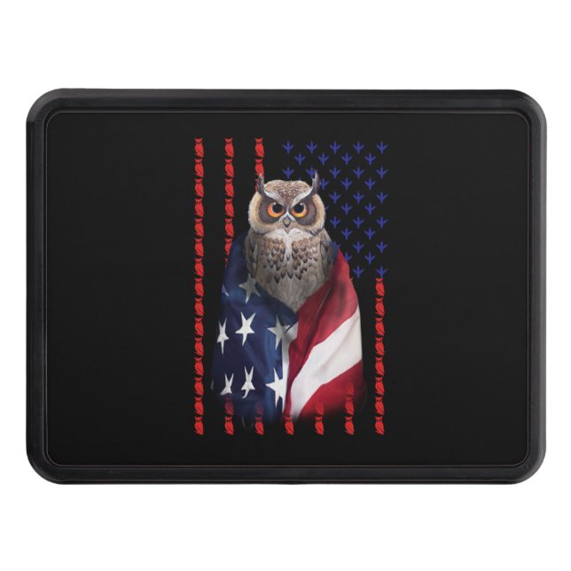 Owl Gift | Owl Cool Flag Usa Trailer Hitch Cover (Front)