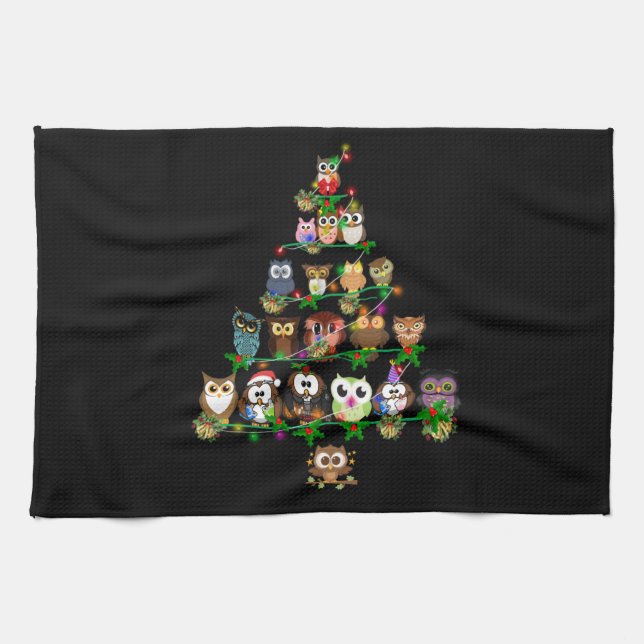 Owl Gift | Owls Pine Christmas Season Kitchen Towel (Horizontal)