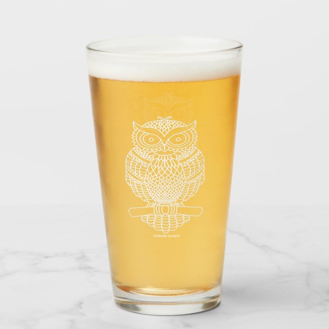 Owl - Glass Cup (white) (Front Filled)