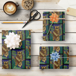 Owl Green Forest Leaves Wrapping Paper Sheet