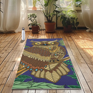 Owl Green Forest Leaves Yoga Mat
