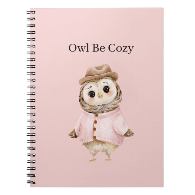 Owl Hat Pink Sweater Cozy & Warm Notebook (Front)