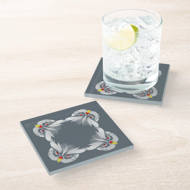 Owl head glass coaster (Angled)