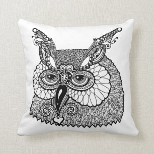 Owl Head Zendoodle Throw Pillow